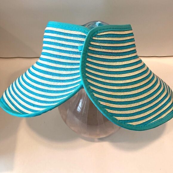 Old County Road Straw Visor Hat Blue and White - Picture 2 of 5